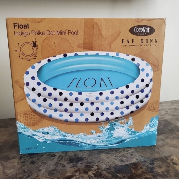 Rae Dunn Other - Rae Dunn "Float" Indigo Polka Dot Inflatable Mini Pool